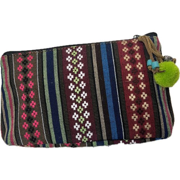 Boho Ultrasuede Embroidered Make-up Bag Beads Pom-pom - Picture 5 of 5